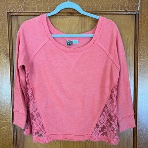 Roxy pink shirt with lace sides - size medium